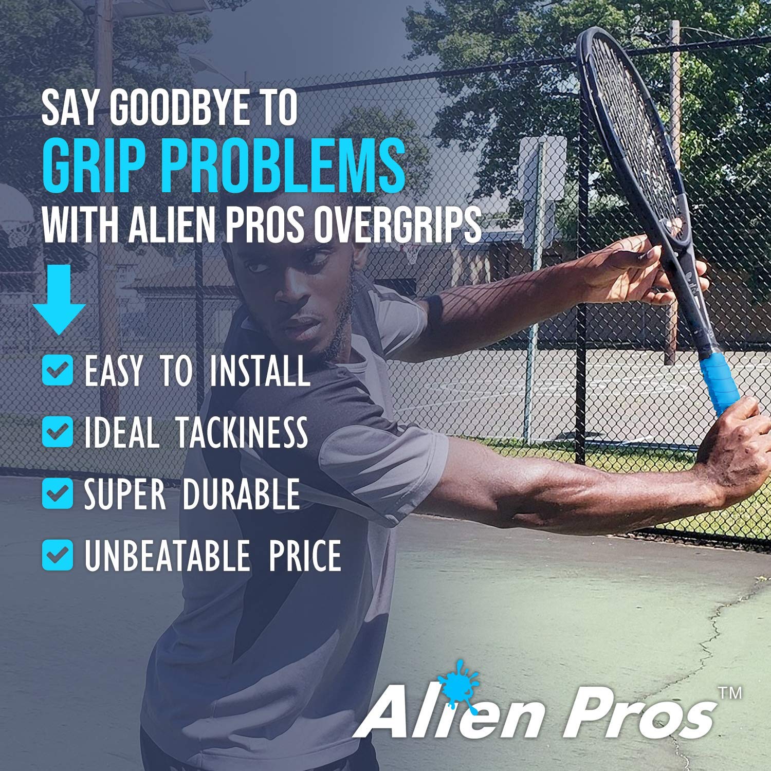 ALIEN PROS Tennis Racket Grip Tape (6 Grips) – Precut and Light Tac Feel Tennis Grip – Tennis Overgrip Grip Tape Tennis Racket – Wrap Your Racquet for High Performance (6 Grips, Blue)