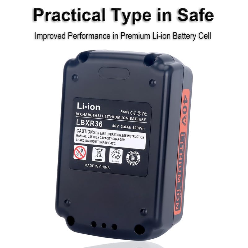 Biswaye 2 Pack 3.0Ah 40V Lithium Battery LBXR36 Replacement for Black and Decker 40V Max Cordless Power Tool LCS1240 LSWV36 LCC340C Lithium Battery LBXR36 LBXR2036 LBX1540 LBX2040 LBX2540