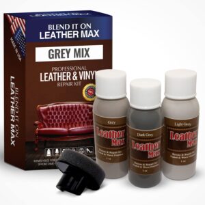 leather max grey mix vinyl and leather repair kit - restorer of your furniture, jacket, sofa, boat or car seat, easy instructions to match any grey color, restore any material, bonded, italian