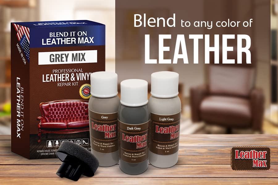 Leather Max Grey Mix Vinyl and Leather Repair Kit - Restorer of Your Furniture, Jacket, Sofa, Boat or Car Seat, Easy Instructions to Match Any Grey Color, Restore Any Material, Bonded, Italian