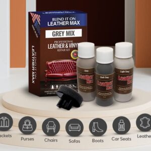 Leather Max Grey Mix Vinyl and Leather Repair Kit - Restorer of Your Furniture, Jacket, Sofa, Boat or Car Seat, Easy Instructions to Match Any Grey Color, Restore Any Material, Bonded, Italian