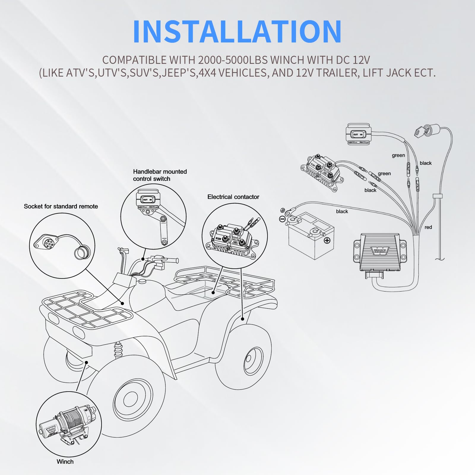 MaySpar 12V Winch Relay 250A Winch Solenoid Relay Contactor for ATV UTV Boat 4x4 Vehicles 1500-5000lbs with 6 Protecting Caps-Replacement Number 63070 62135 74900 2875714 70715