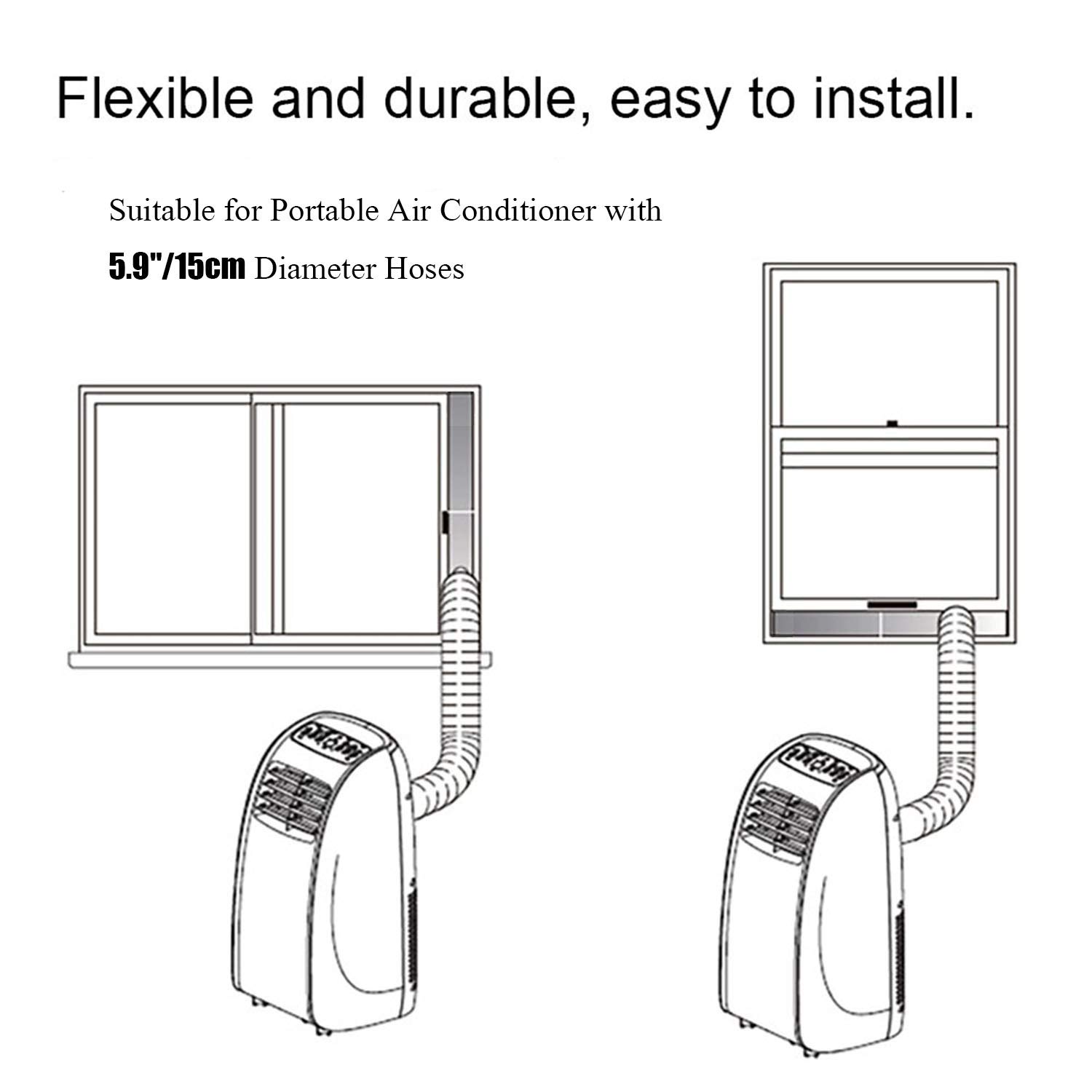 Portable Air Conditioner Window Seal Kit,Universal Portable AC Replacement Sliding Window Seal Plate for 5.9 Inch Exhaust Hose, Adjustable Max Length to 48 Inch Window Vent Kit