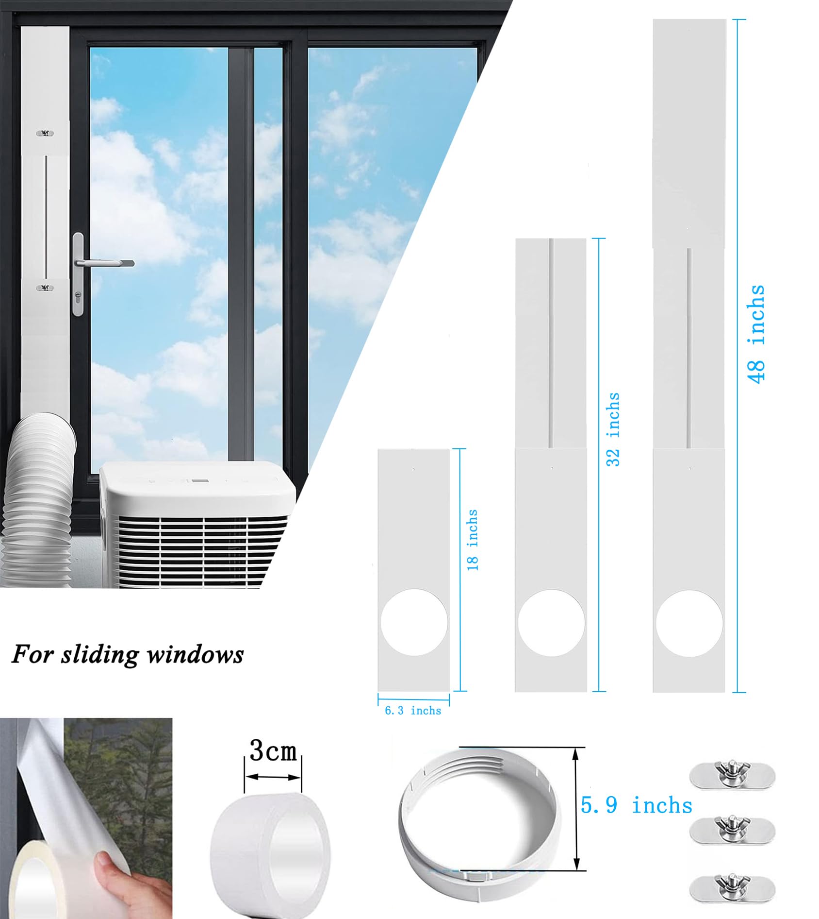 Portable Air Conditioner Window Seal Kit,Universal Portable AC Replacement Sliding Window Seal Plate for 5.9 Inch Exhaust Hose, Adjustable Max Length to 48 Inch Window Vent Kit