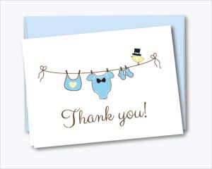 orange umbrella co 12 ct. baby shower thank you cards, vintage clothesline baby shower cards (baby4-bb)