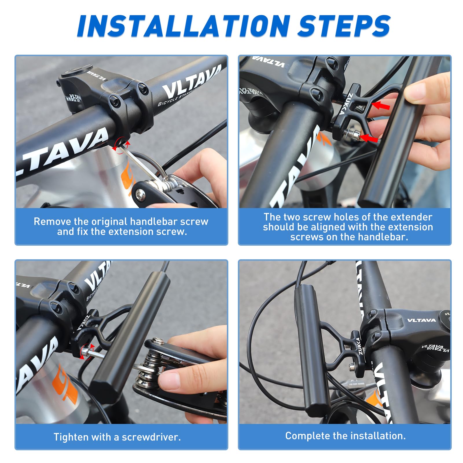 ZUKKA Bike Handlebar Extender Double Handlebar Extension Bracket Integrated Molding Aluminum Alloy - Double Screw Fixations Bicycle Space Extension Mount