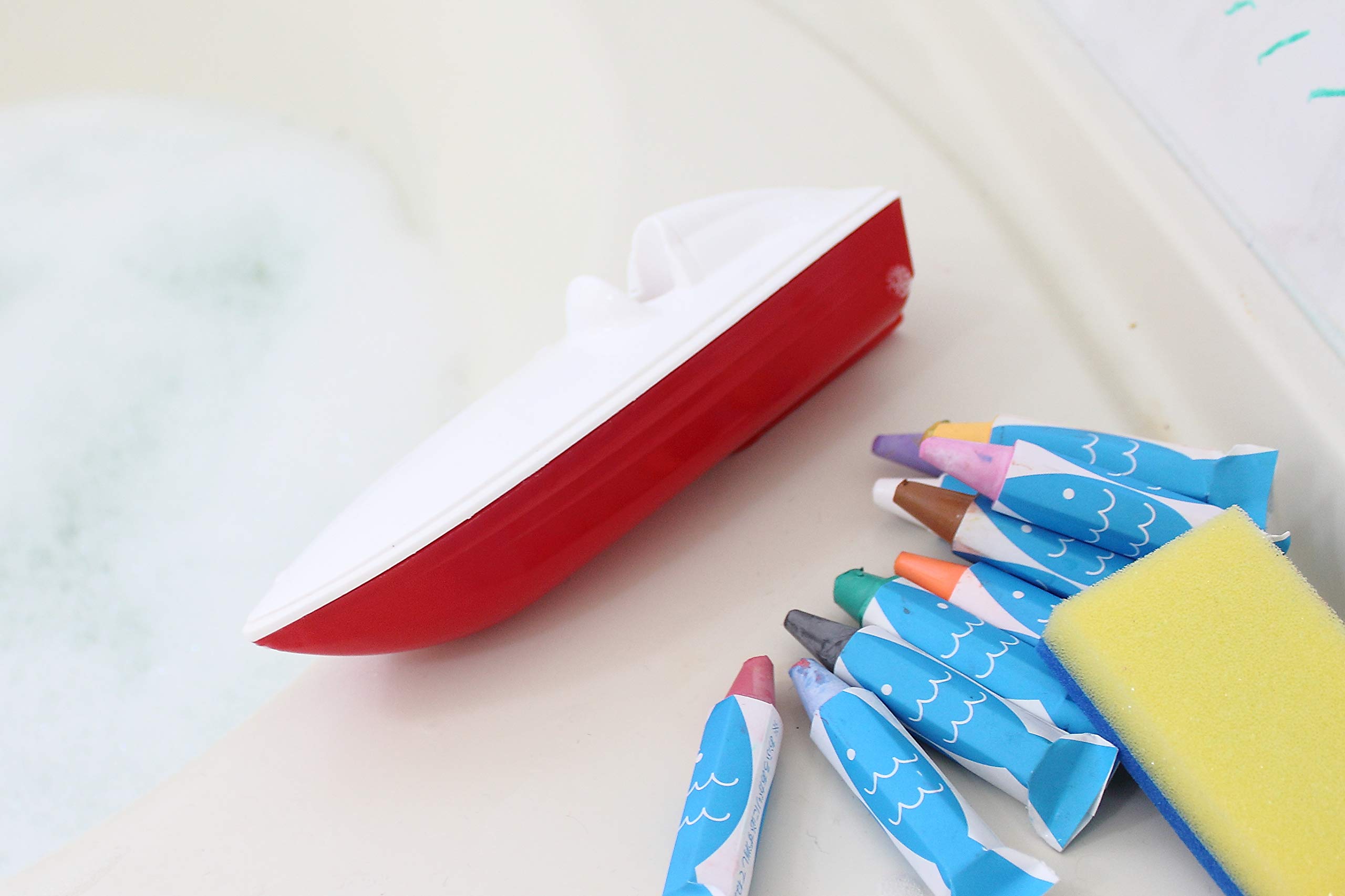 Kitpas English Label Bathtub Crayons 10 Colors with Sponge, For Kids Ages 3+, Bright Colors, Erasable with a Wet Sponge