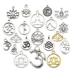 100g(80pcs) craft supplies antique silver yoga om lotus flower charms for jewelry making crafting findings accessory for diy necklace bracelet (m294)