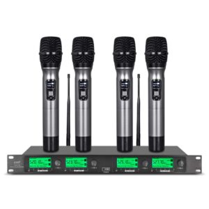 uhf wireless microphone system 4 channel microphones 4 handheld karaoke dj mic karaoke system whole metal mic karaoke system for church speaking conference wedding party frequency a