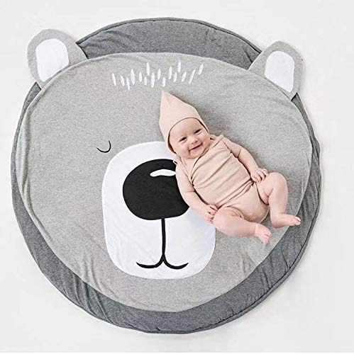 USTIDE Cotton Round Bear Nursery Rug, Baby Floor Playmats Crawling Mat Game Blanket for Kids' Room Decoration, Baby Floor Pillow, Dark Gray 35.5"x35.5",Grey