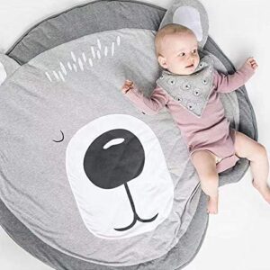 USTIDE Cotton Round Bear Nursery Rug, Baby Floor Playmats Crawling Mat Game Blanket for Kids' Room Decoration, Baby Floor Pillow, Dark Gray 35.5"x35.5",Grey