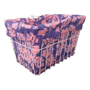 cruiser candy bicycle basket liner tote,beach cruiser basket cover, ebike front wire or wicker bike basket fits up to 15x12x10, yoga gym beach bag. weatherproof bike bag (purple punch hibiscus)