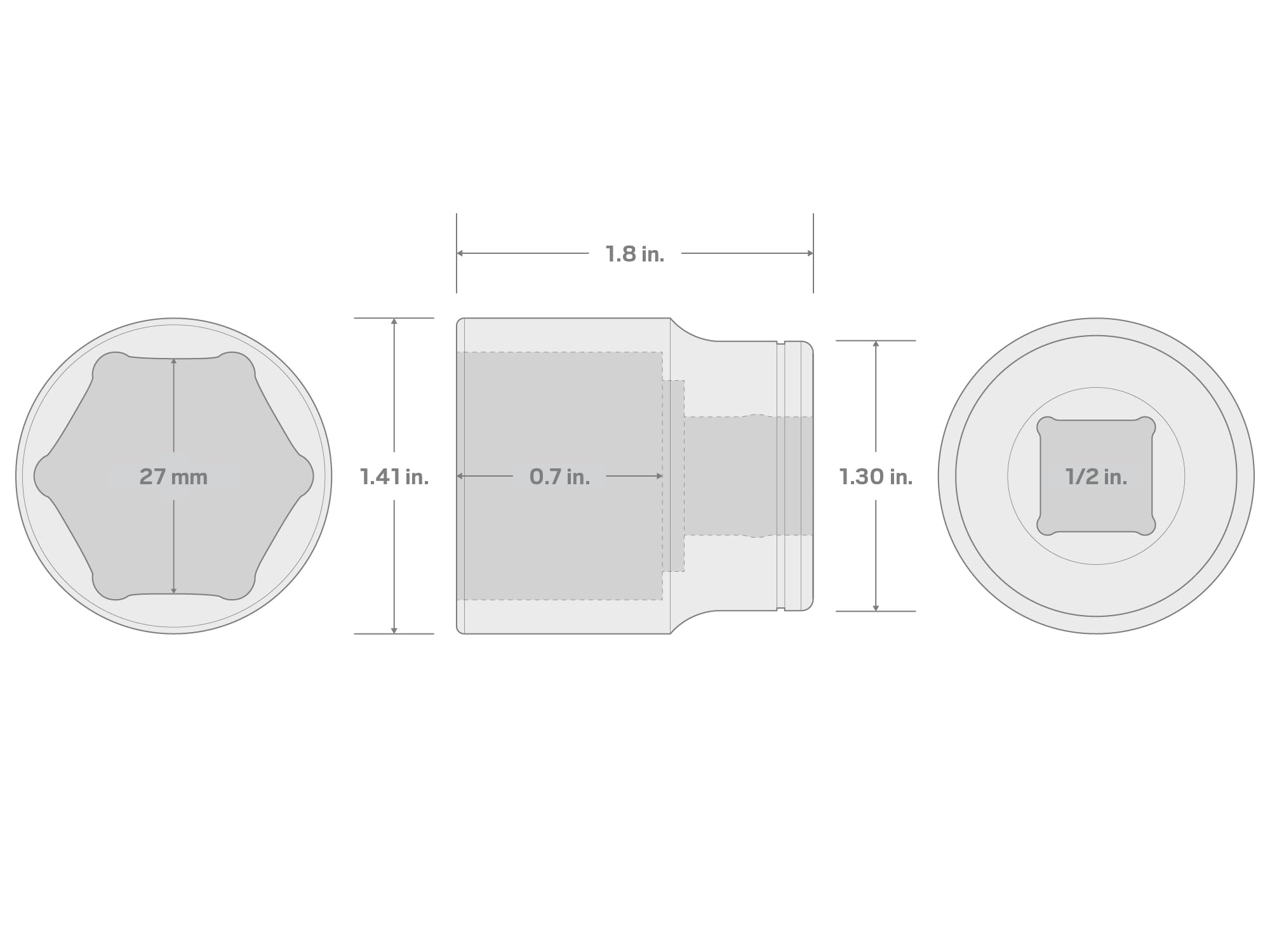 TEKTON 1/2 Inch Drive x 27 mm 6-Point Socket | SHD22127