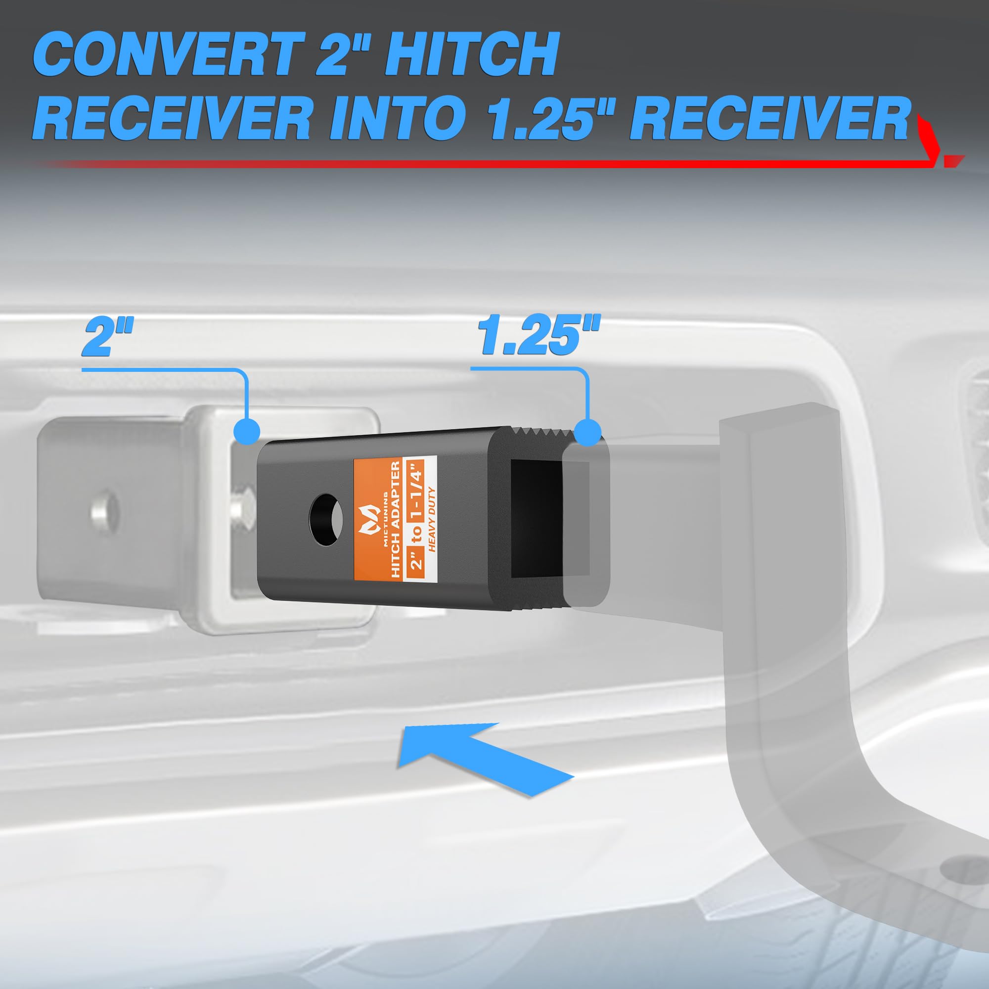 MICTUNING 2 inches Class III/IV to 1-1/4 inches Class I/II Receiver Hitch Adapter Insert Sleeve Mount Adapter - 2 inches to 1.25 inches Receiver Reducer Converter for Bike Rack and Cargo Carriers