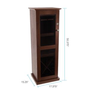 Atlantic Herrin Bar Cabinet, Tempered Glass Lockable Door, European Hidden Hinges, Storage for 9 Wine Glasses & 16 Bottles of Wine, Accessory Drawer & Liquor Storage, PN 38408116 – Textured Chestnut