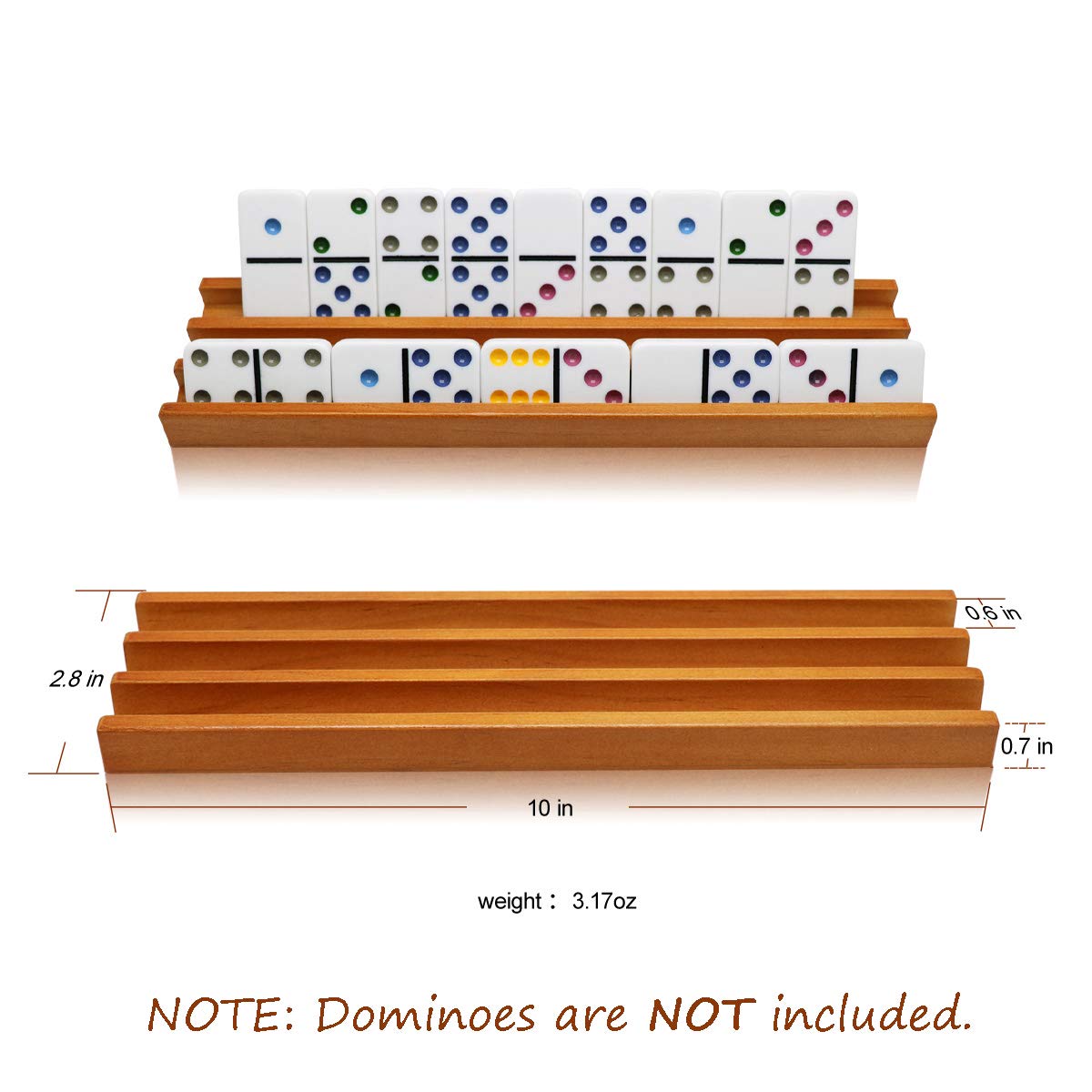 Exqline Wooden Domino Racks Trays Holders Organizer(Set of 4) - Premium Domino Tiles Holder Racks for Mexican Train Dominoes Games - Dominos NOT Included