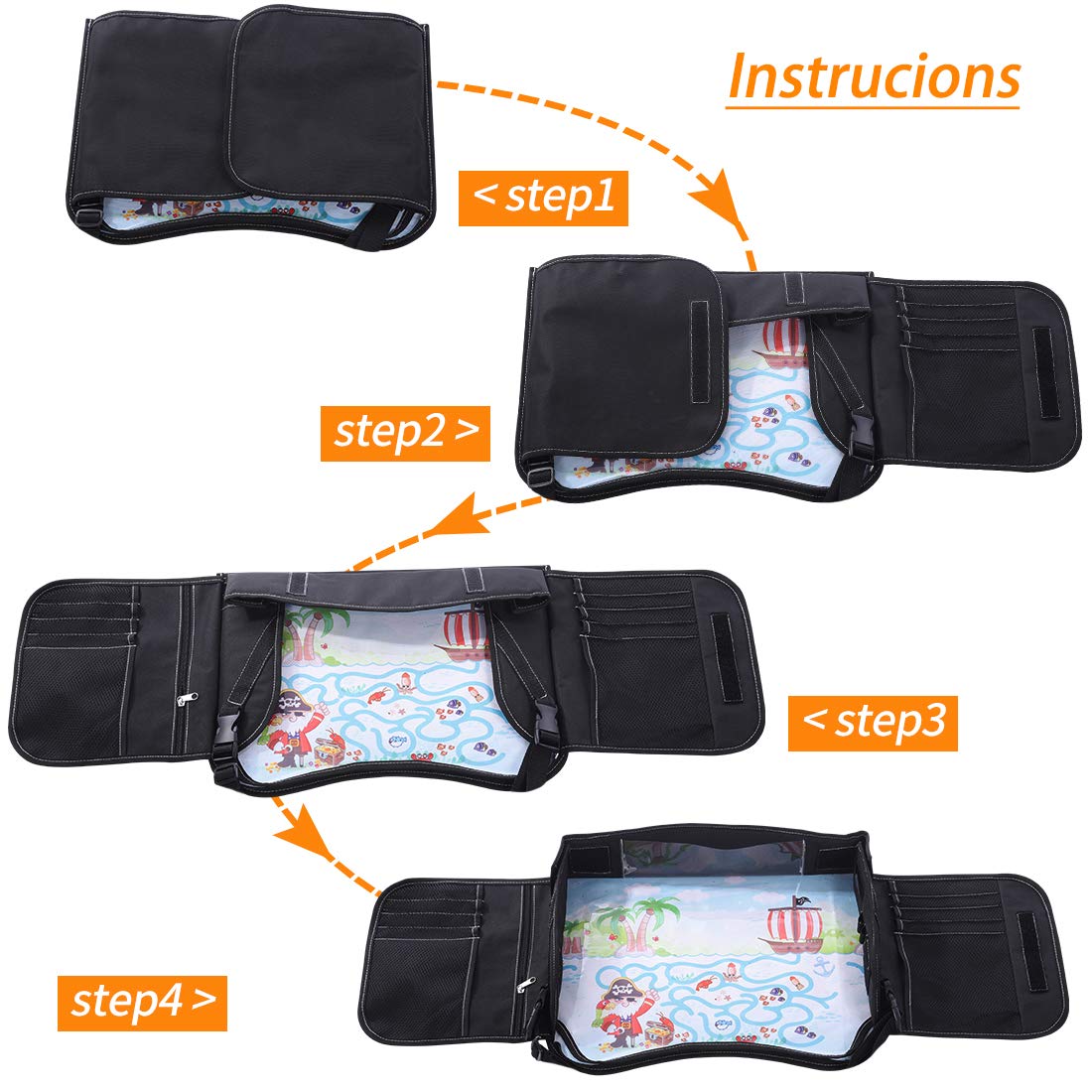 Innokids Kids Travel Lap Tray Children Car Seat Activity Snack and Play Tray Desk with Erasable Surface, iPad & Tablet Holder, Detachable Organizers for Cars, Planes & Baby Stroller (Black)