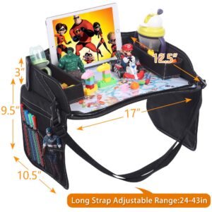 Innokids Kids Travel Lap Tray Children Car Seat Activity Snack and Play Tray Desk with Erasable Surface, iPad & Tablet Holder, Detachable Organizers for Cars, Planes & Baby Stroller (Black)