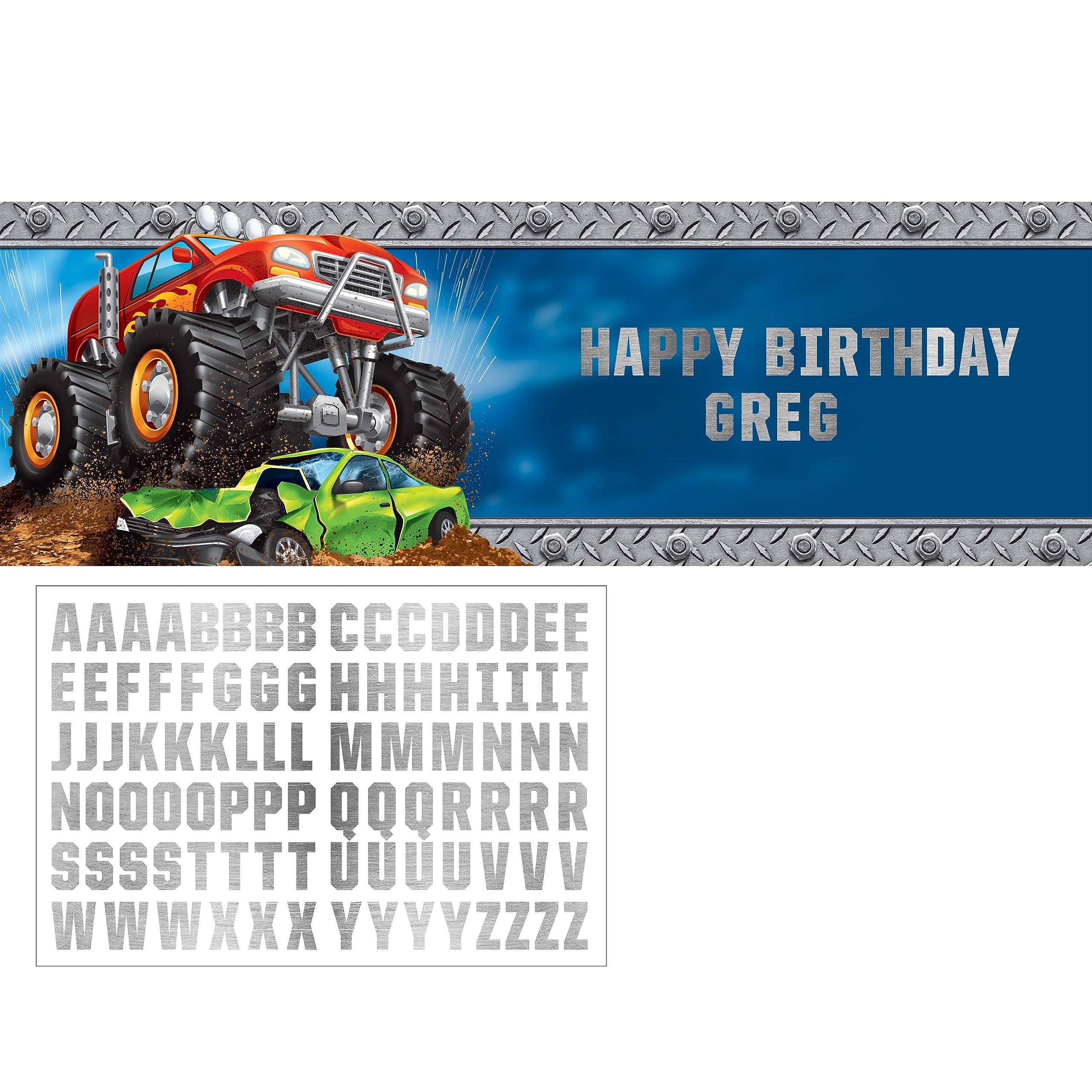 Creative Converting Monster Truck Large Banner, 1 ct, Multicolor, 60" x 20"