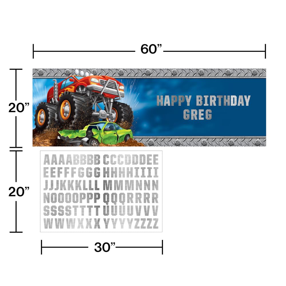 Creative Converting Monster Truck Large Banner, 1 ct, Multicolor, 60" x 20"