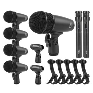 xtuga new mi7 7-piece wired dynamic drum mic kit whole metal- kick bass microphone set use for drums vocal other instrument complete with thread clip inserts mics holder