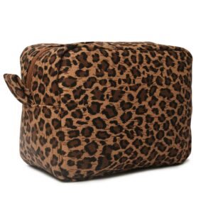 jiu hong chao leopard cosmetic bags big cheetah print makeup bag lightweight canvas travel toiletry purses accessories organizer pouch gifts for women