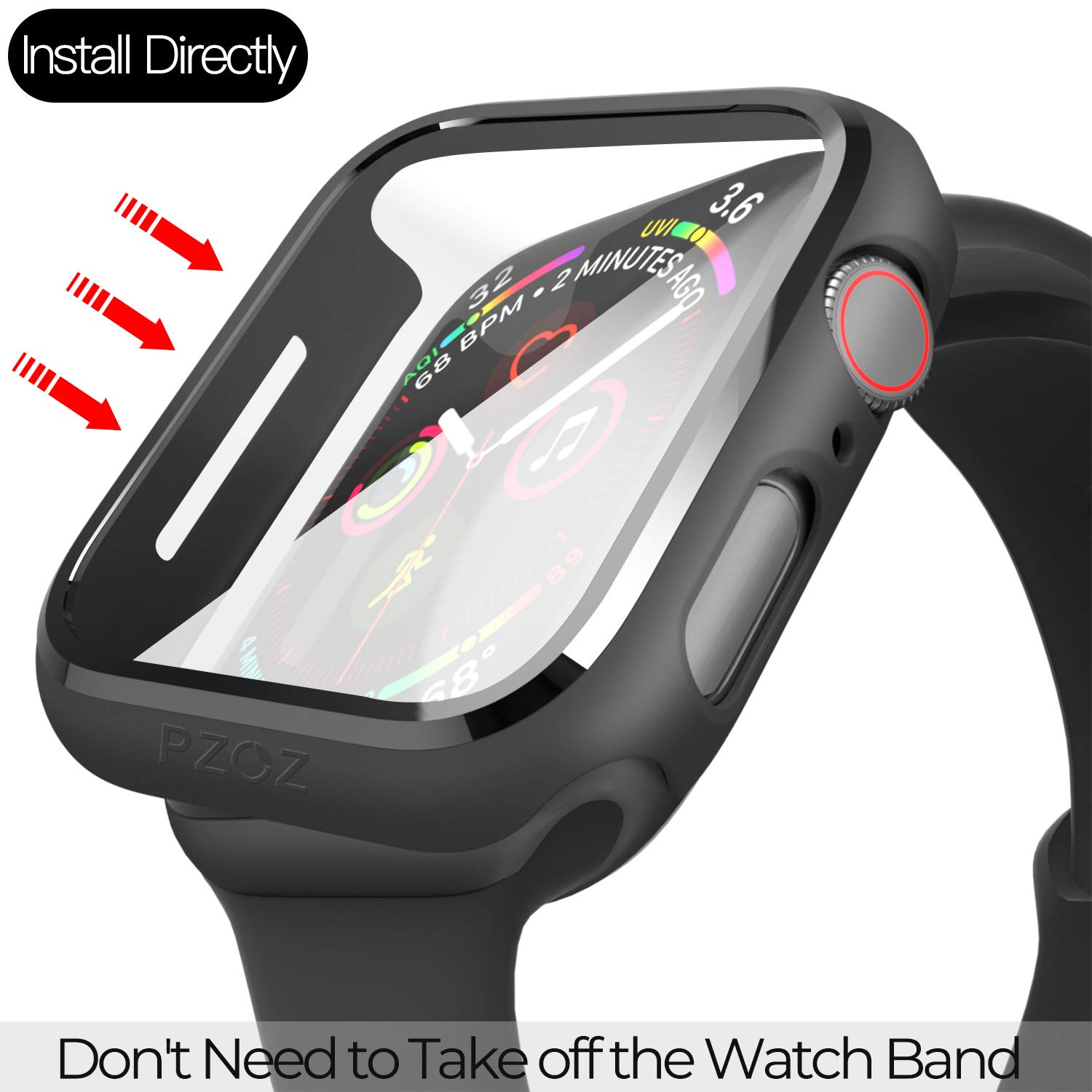 PZOZ Compatible for Apple Watch Series SE2 /6/5 /4 /SE 44mm Case with Screen Protector Accessories Slim Guard Thin Bumper Full Coverage Matte Hard Cover Defense Edge for iWatch Women Men GPS (Black)