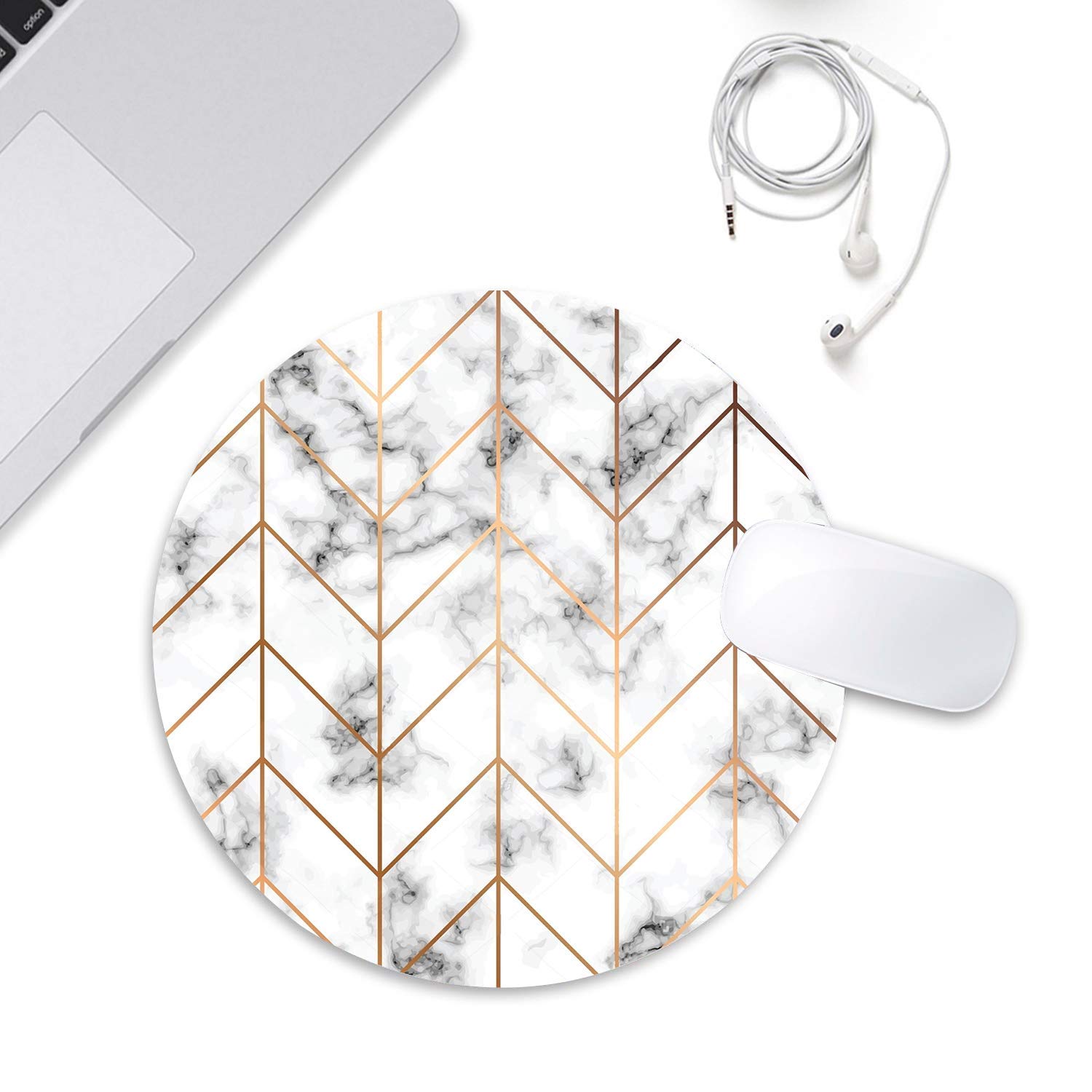 BYBART Black White Marble Stripe, Round Non-Slip Rubber, Office Accessories Desk Decor Mouse Pads for Computers Laptop