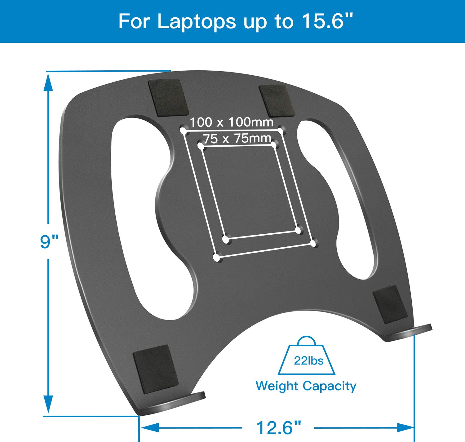 Laptop Tray Steel Notebook Holder for Monitor VESA Mount Stand Fits VESA 100x100 mm Mounting Holes with M4 Screws, 22lbs Capacity with Vented Cooling Platform