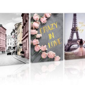 Paris Street Scene Romantic Wall Art Eiffel Tower Painting Pictures Print on Canvas Modern Artwork for Living Room Dining Room Bedroom