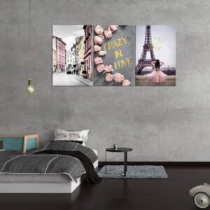 Paris Street Scene Romantic Wall Art Eiffel Tower Painting Pictures Print on Canvas Modern Artwork for Living Room Dining Room Bedroom