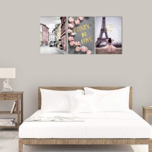 Paris Street Scene Romantic Wall Art Eiffel Tower Painting Pictures Print on Canvas Modern Artwork for Living Room Dining Room Bedroom