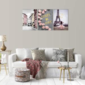 Paris Street Scene Romantic Wall Art Eiffel Tower Painting Pictures Print on Canvas Modern Artwork for Living Room Dining Room Bedroom