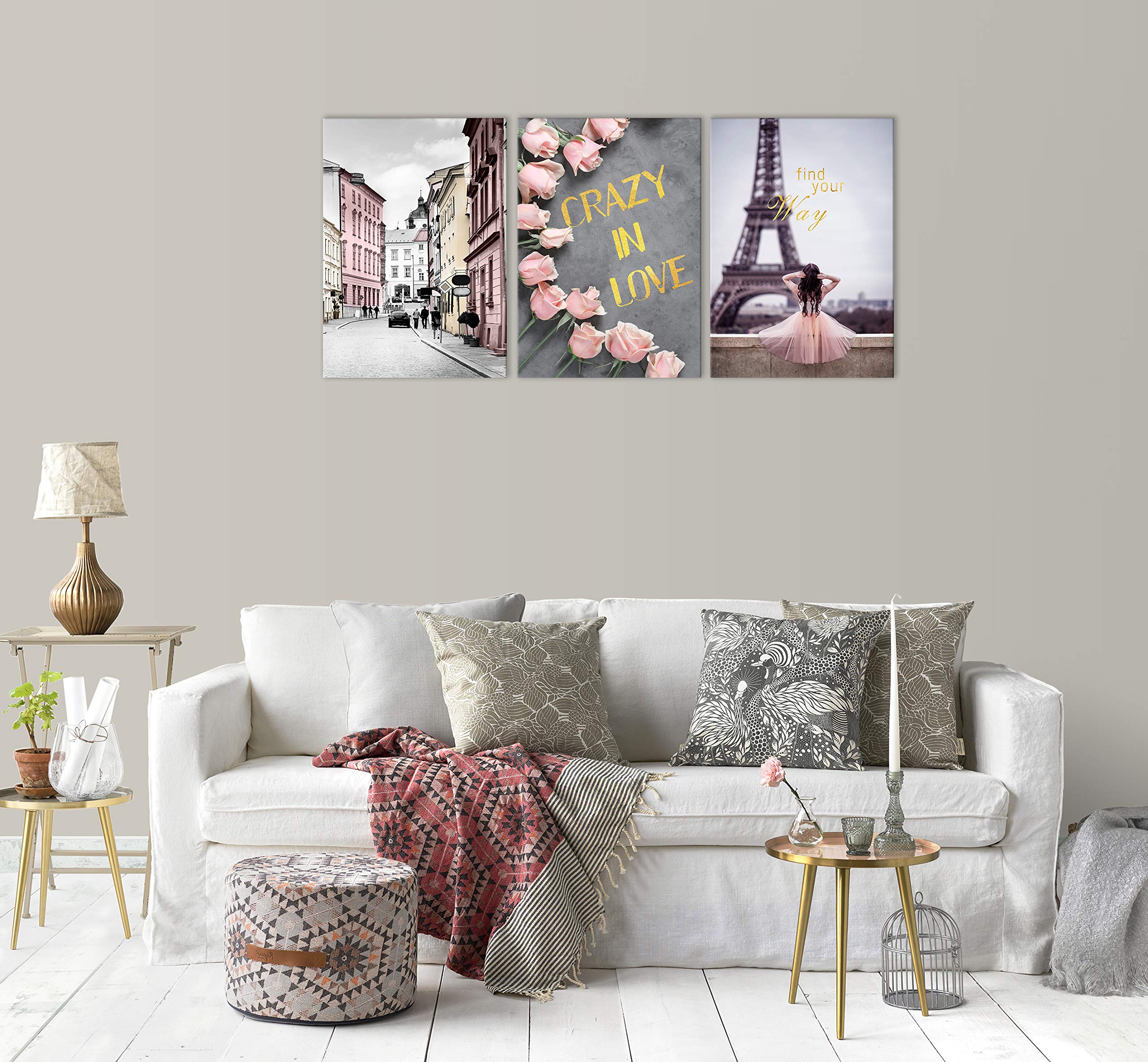 Paris Street Scene Romantic Wall Art Eiffel Tower Painting Pictures Print on Canvas Modern Artwork for Living Room Dining Room Bedroom