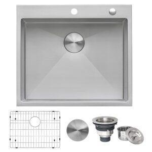 ruvati 25-inch drop-in tight radius topmount 16 gauge stainless steel kitchen sink single bowl - rvh8007