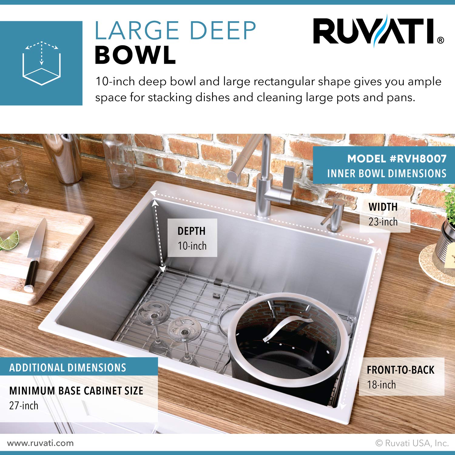 Ruvati 25-inch Drop-in Tight Radius Topmount 16 Gauge Stainless Steel Kitchen Sink Single Bowl - RVH8007