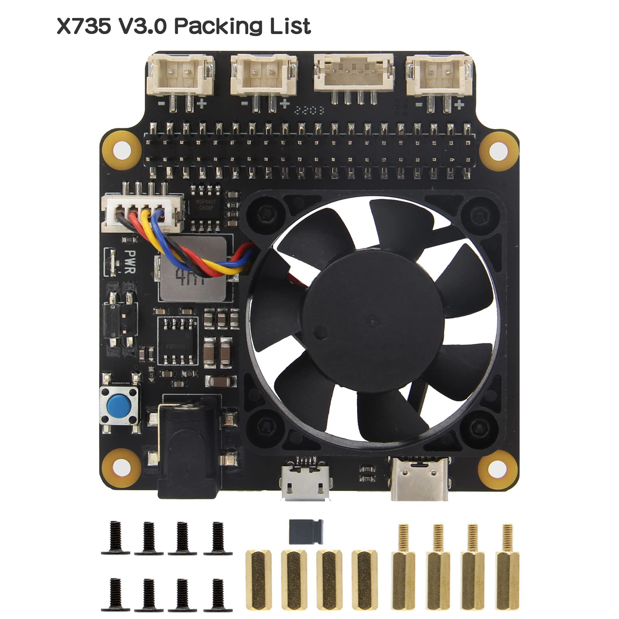 Geekworm Raspberry Pi X735 V3.0 DC 6V-30V Width Voltage Input Power Management with Safe Shutdown & PMW Cooling Fan Expansion Board Compatible with Raspberry Pi 5/4B/3B+/3B