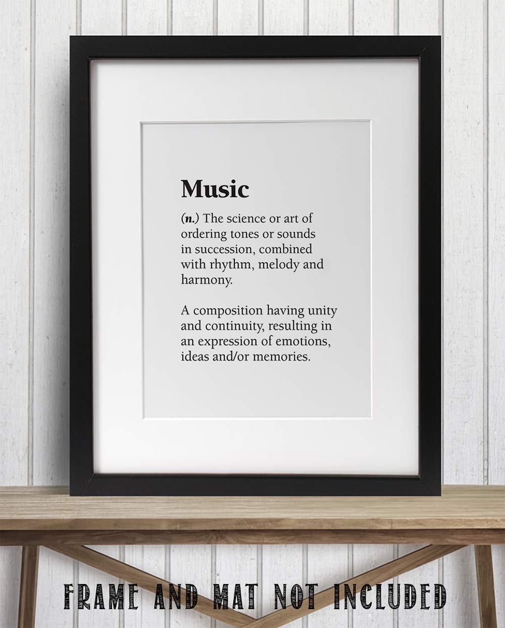 Music - The Science or Art of Ordering Tones - Dictionary Quote - Great Poster for Music Lovers, Music Room and Studio Prints, Minimalist Gift for Musicians, 11x14 Unframed Art Print Poster