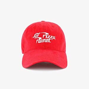 Concept One Mens Disney Pixar Toy Story Dad Hat, Pizza Planet Delivery Cotton Adjustable With Curved Brim Baseball Cap, Red