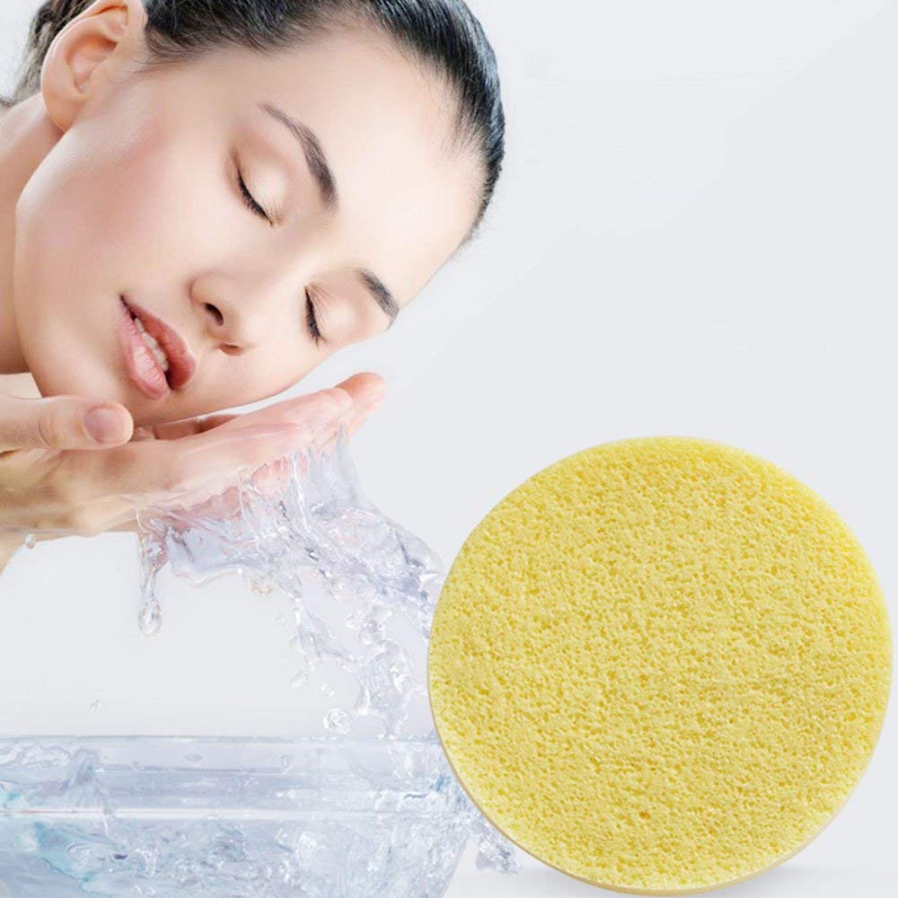 Facial Sponge Compressed,60 Pcs PVA Professional Makeup Removal Wash Round Face Sponges Spa Pads Exfoliating Cleansing for Women,Yellow