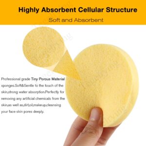 Facial Sponge Compressed,60 Pcs PVA Professional Makeup Removal Wash Round Face Sponges Spa Pads Exfoliating Cleansing for Women,Yellow