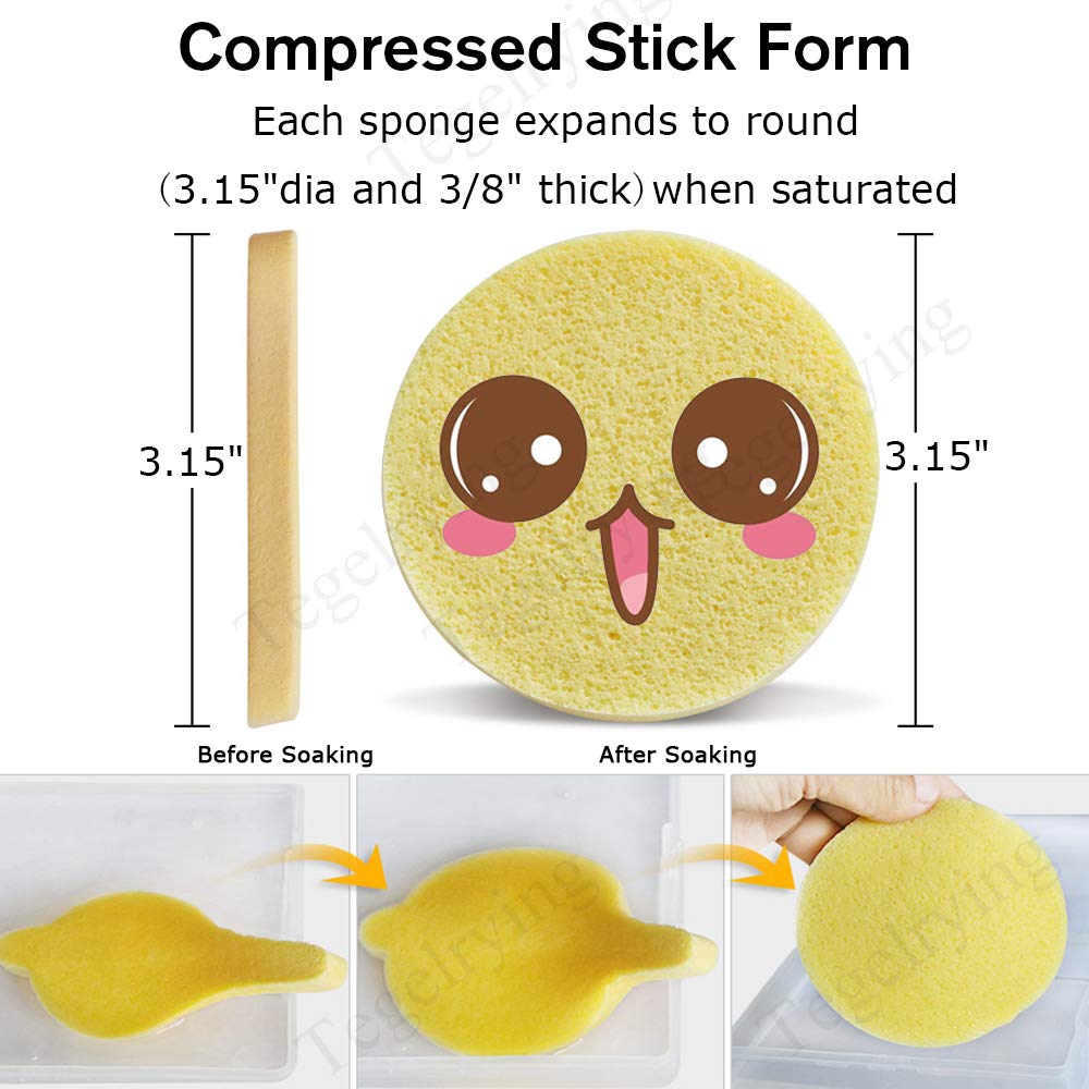 Facial Sponge Compressed,60 Pcs PVA Professional Makeup Removal Wash Round Face Sponges Spa Pads Exfoliating Cleansing for Women,Yellow