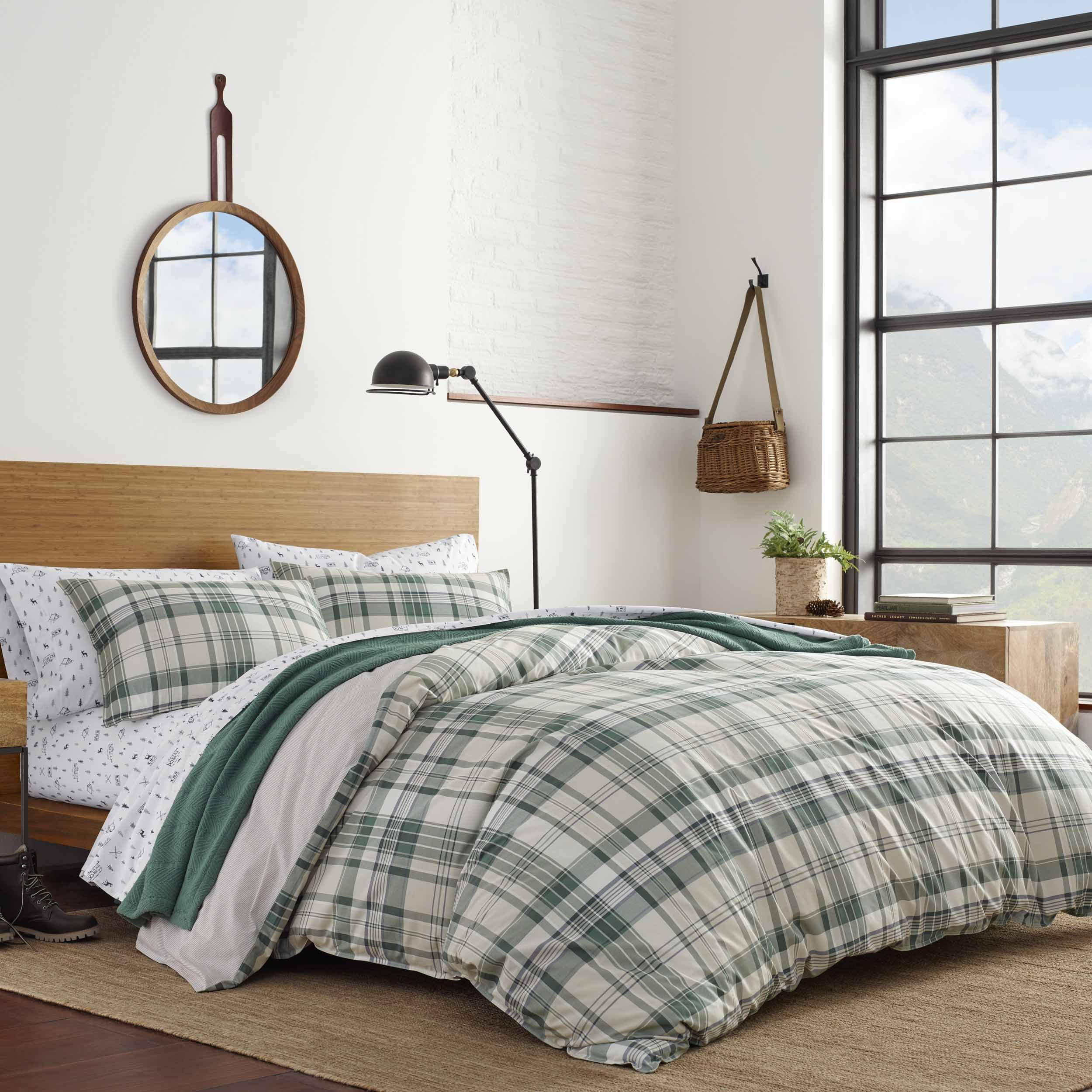 Eddie Bauer - Twin Duvet Cover Set, Cotton Reversible Bedding with Matching Sham, Plaid Home Decor for All Seasons (Timbers Evergreen, Twin)