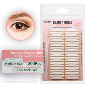 ultra invisible double eyelid tape stickers - 200pcs/100pairs both side sticky instant eye lid lift strips - perfect for hooded droopy uneven or mono-eyelids