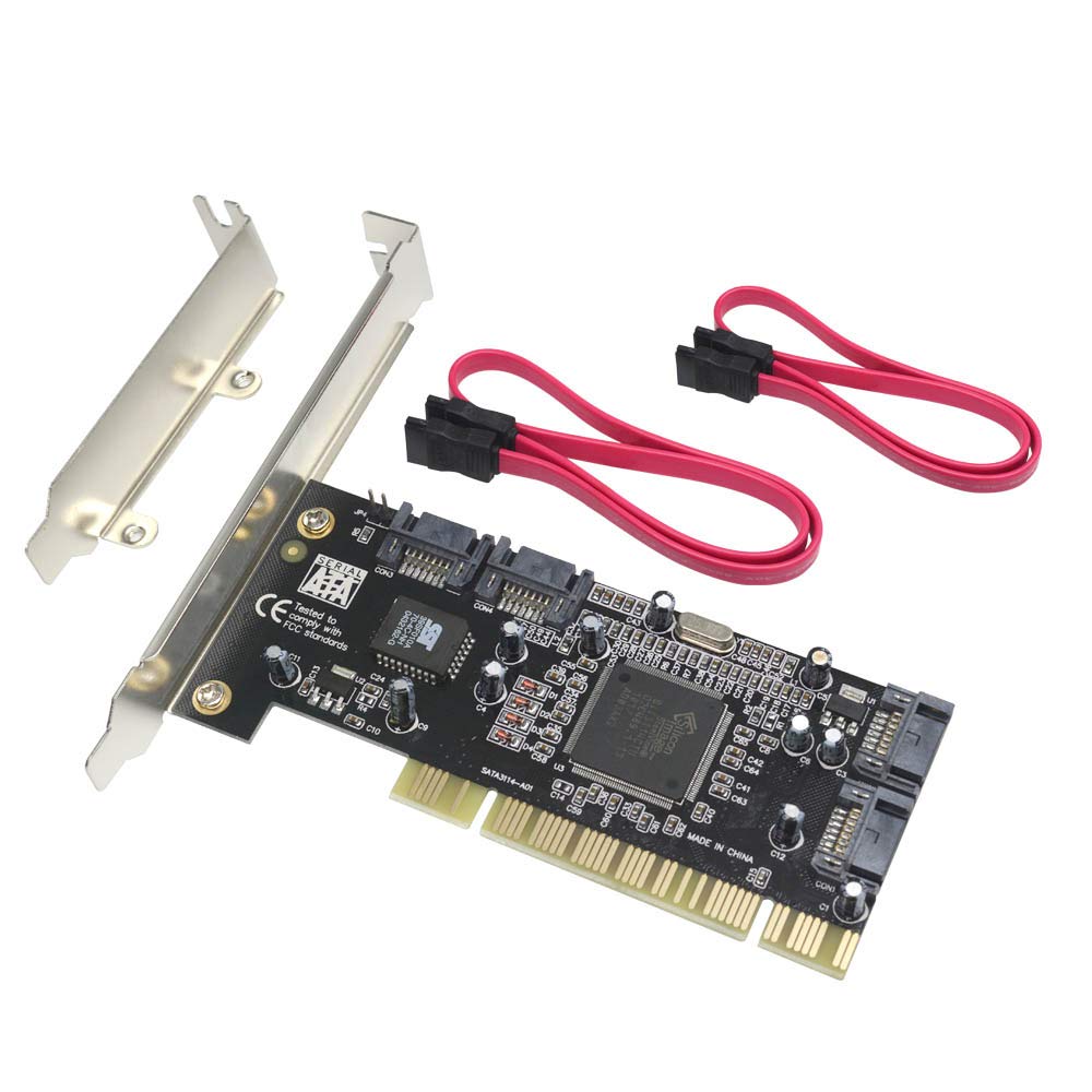 GODSHARK 4 Ports PCI SATA Raid Controller Internal Expansion Card with 2 Sata Cables, PCI to SATA Adapter Converter for Desktop PC Support HDD SSD