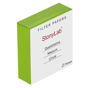 stonylab quantitative filter paper circles, 74mm diameter cellulose filter paper with 20 micron particle retention medium filtration speed, pack of 100