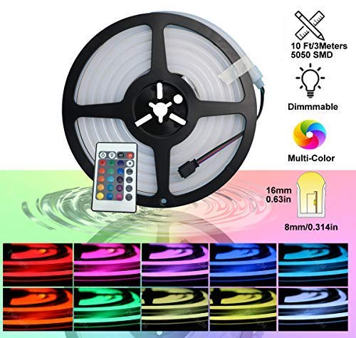 YXHL DC12V Neon Led RGB Rope Light, Flexible/Waterproof/Multi-Color/Remote Control for Home/Garden/Architectural Decoration (10 FT / 3 Meters, RGB)