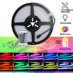 YXHL DC12V Neon Led RGB Rope Light, Flexible/Waterproof/Multi-Color/Remote Control for Home/Garden/Architectural Decoration (10 FT / 3 Meters, RGB)