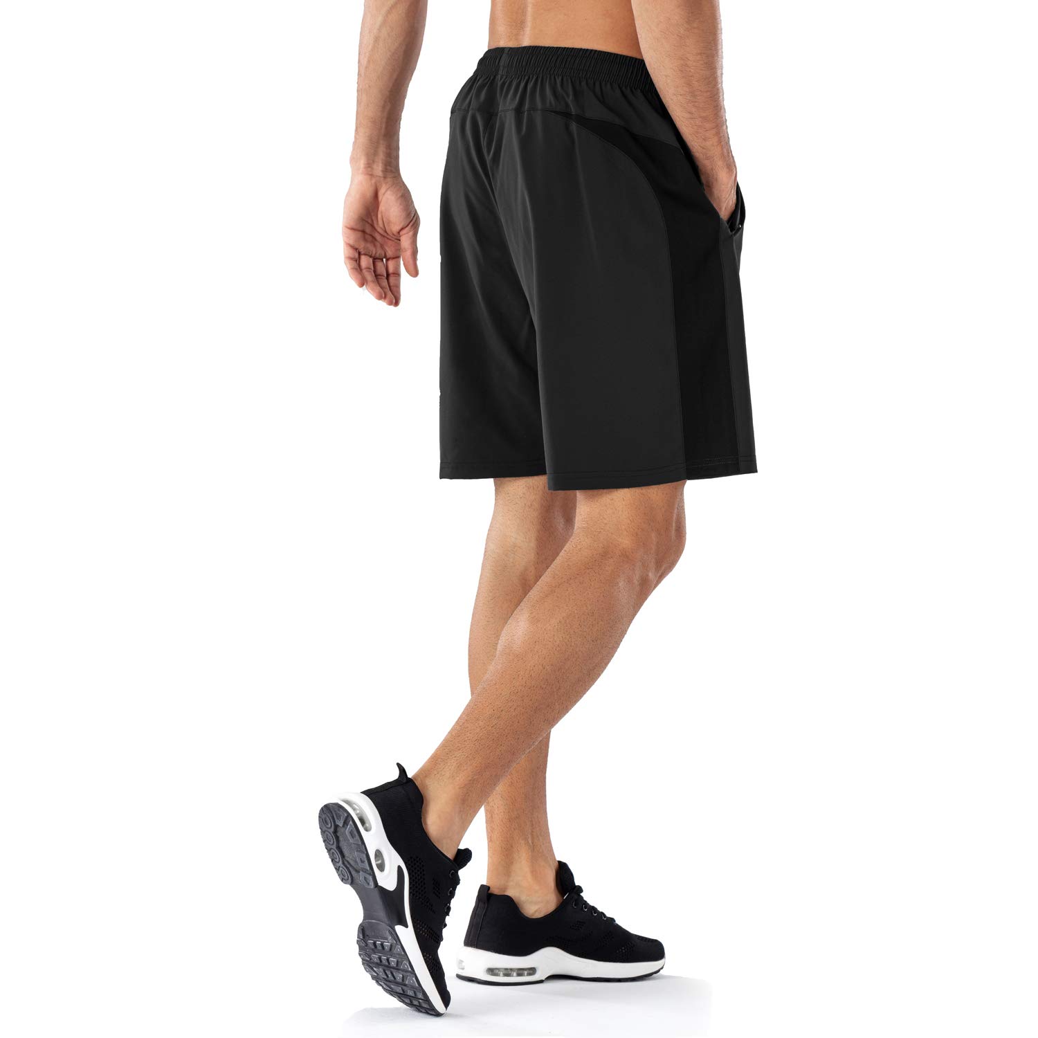 HMIYA Men's Casual Sports Quick Dry Workout Running or Gym Training Short with Zipper Pockets(Black,L)