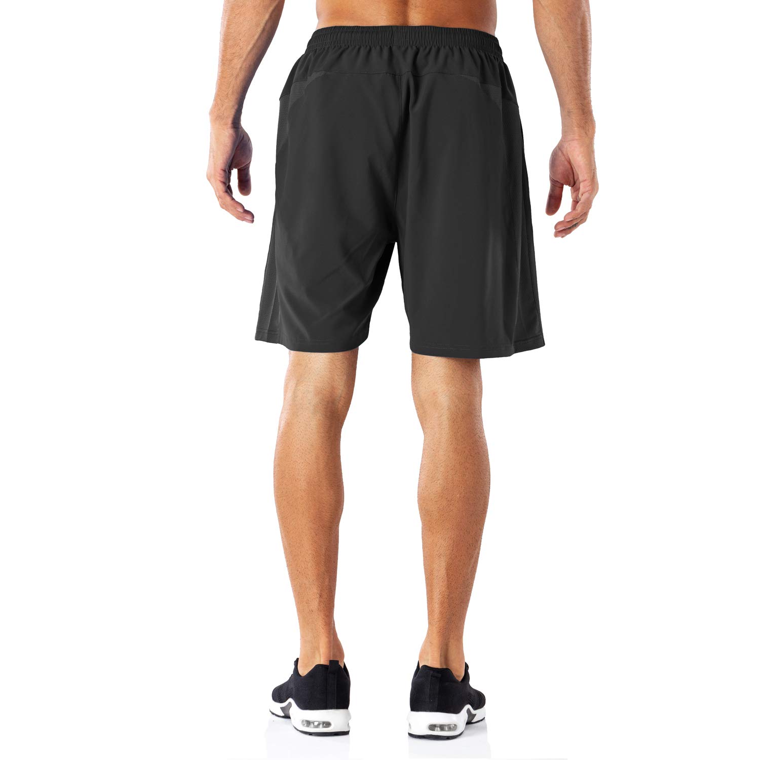 HMIYA Men's Casual Sports Quick Dry Workout Running or Gym Training Short with Zipper Pockets(Black,L)